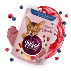 Delickcious Flakes cu Rață și Fructe de Pădure în Sos Cremos – hrană complementară pentru pisici, 80 g