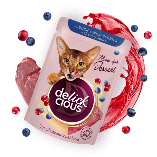Delickcious Flakes cu Rață și Fructe de Pădure pentru Pisici 80 g
