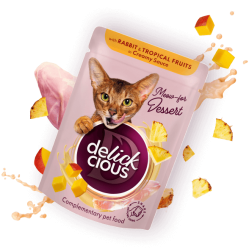 Delickcious Flakes cu Iepure și Fructe Tropicale în Sos Cremos – hrană complementară pentru pisici, 80 g