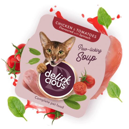Delickcious Supă de Pui cu Roșii și Spanac pentru Pisici 80 g