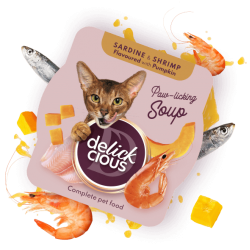 Delickcious Supă de Sardine cu Creveți și Dovleac – hrană complementară pentru pisici, 80 g