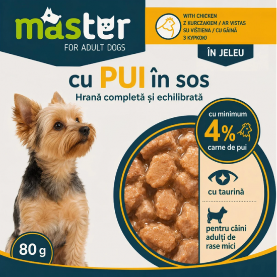 MASTER hrană umedă câini adulți talie mică cu pui 80 g