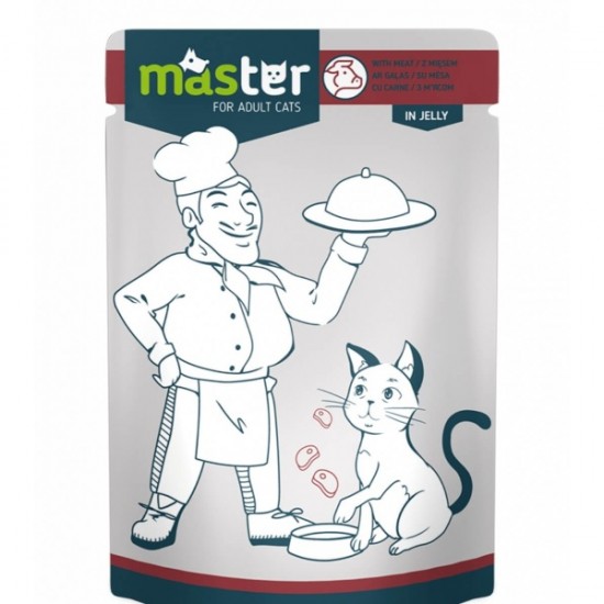 MASTER hrană umedă pisici adulte cu carne în jeleu 80 g