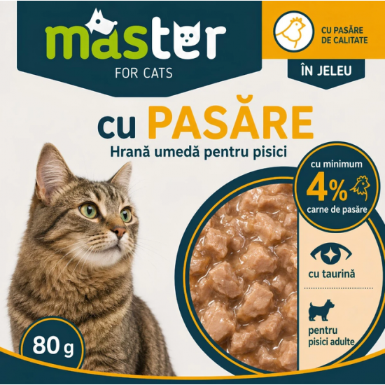 MASTER hrană umedă pisici adulte cu pasăre în jeleu 80 g