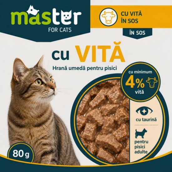 MASTER hrană umedă pisici adulte cu vită în sos 80 g