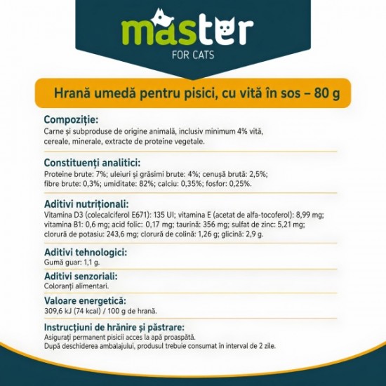 MASTER hrană umedă pisici adulte cu vită în sos 80 g