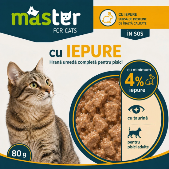 MASTER hrană umedă pisici adulte cu iepure în sos 80 g