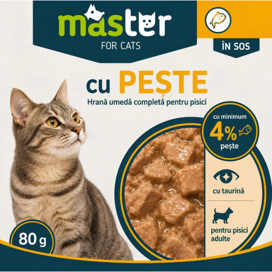 MASTER hrană umedă pisici adulte cu pește în sos 80 g