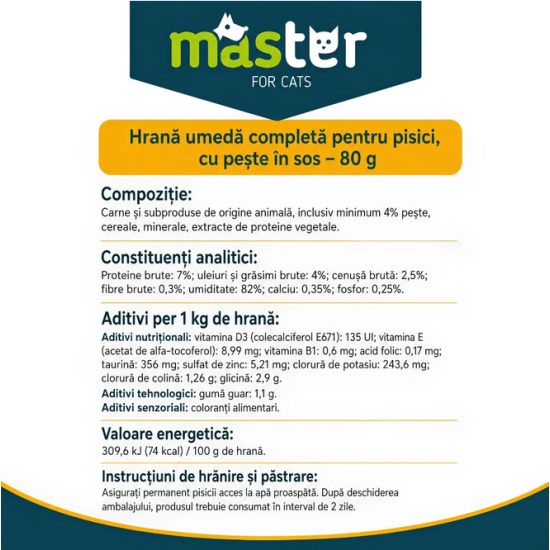 MASTER hrană umedă pisici adulte cu pește în sos 80 g