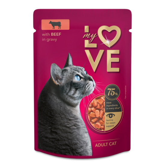 My Love cu Vită în Sos hrană umedă pentru pisici adulte 85 g