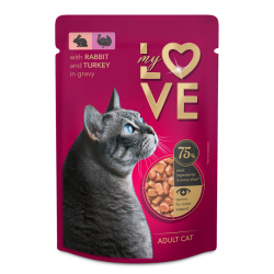 My Love cu Iepure și Curcan în Sos – hrană umedă pentru pisici adulte, 85 g