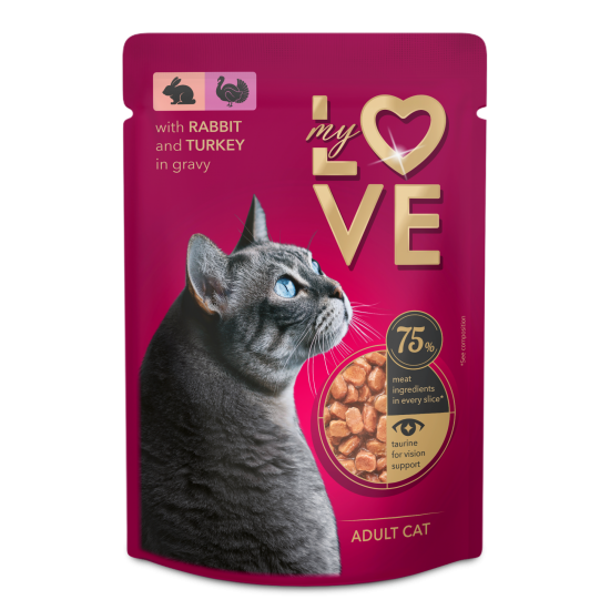 My Love cu Iepure și Curcan în Sos hrană umedă pentru pisici adulte 85 g