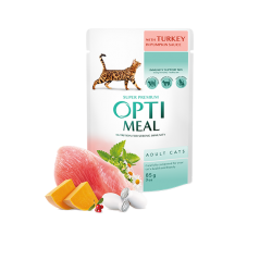 OPTIMEAL cu Curcan în Sos de Dovleac – hrană umedă pentru pisici adulte, 85 g