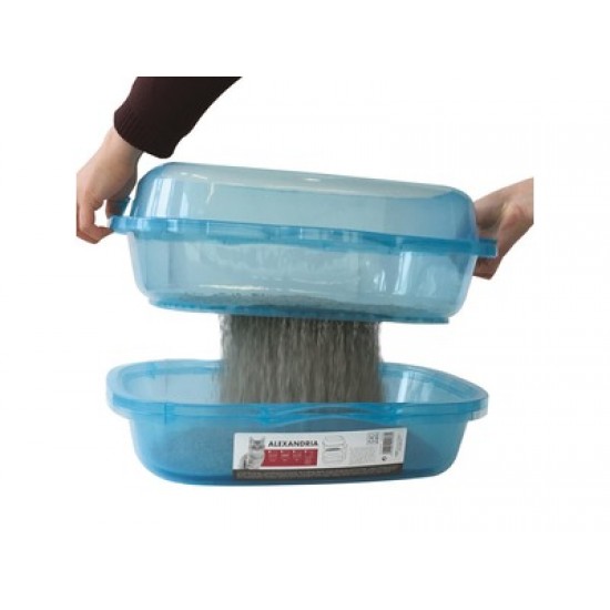 Litiera pentru pisici din plastic cu margine de protectie, ALEXANDRIA M-PETS, 46x40x18 cm, albastru Litiera pentru pisici din plastic cu margine de protectie, ALEXANDRIA M-PETS, 46x40x18 cm, albastru