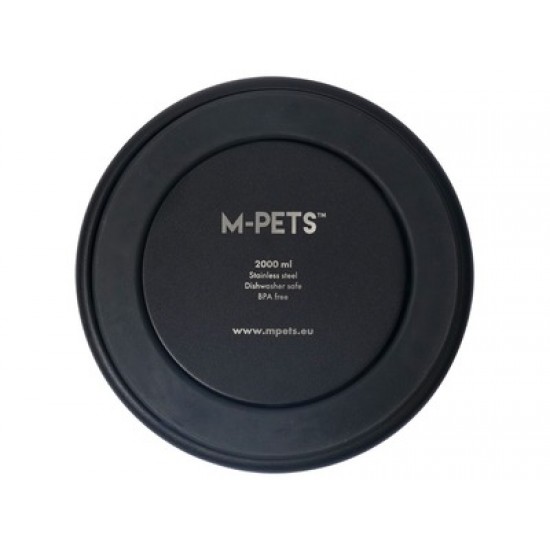 Castron negru pentru caini, premium, otel inoxidabil, Double Wall Bowl ESKIMO M-PETS, 2 L