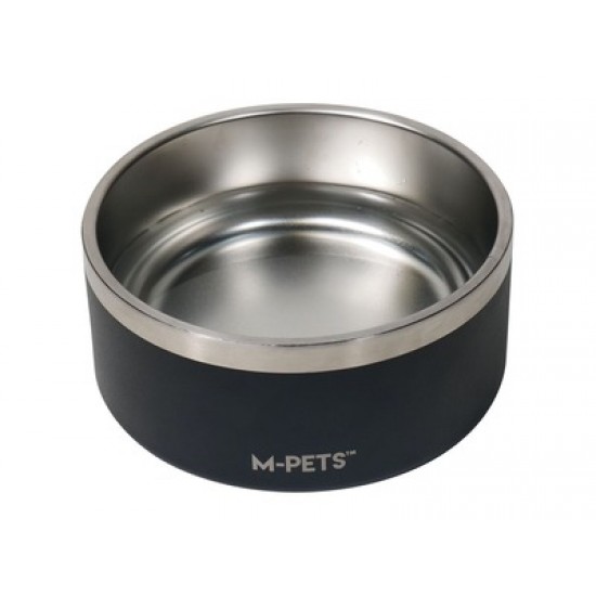 Castron negru pentru caini, premium, otel inoxidabil, Double Wall Bowl ESKIMO M-PETS, 2 L