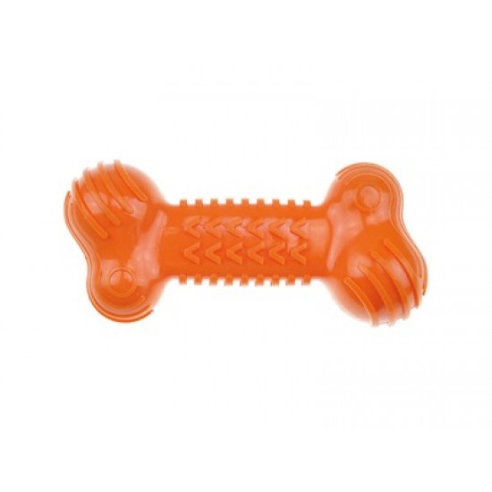 Os din cauciuc cu sfoara, FUNBONE M-PETS, orange, 18x8x5 cm