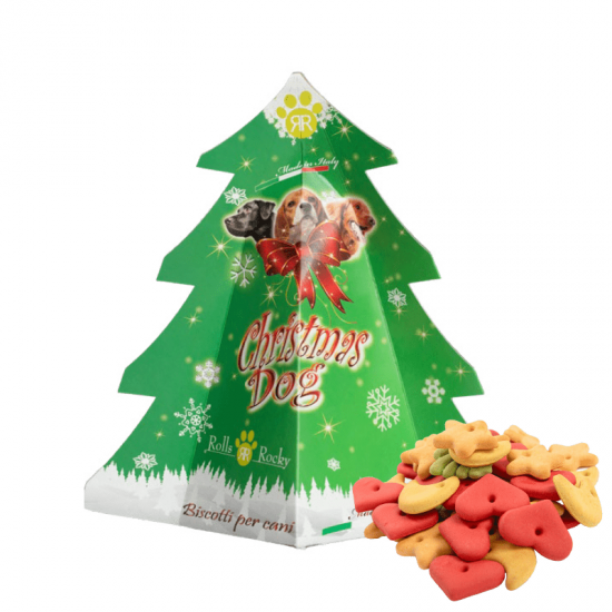 Recompense crocante pentru caini ROLLS ROCKY Brad de Craciun, biscuiti Fantasy, verde, 100g