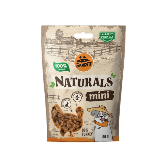 Recompense pentru caini, talie mica, Mr Bandit Naturals Mini, curcan, 80g Recompense pentru caini, talie mica, Mr Bandit Naturals Mini, curcan, 80g