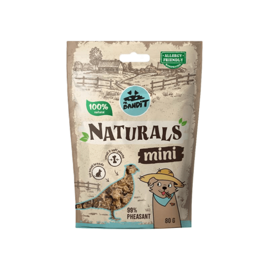 Recompense pentru caini, talie mica, Mr Bandit Naturals Mini, fazan, 80g Recompense pentru caini, talie mica, Mr Bandit Naturals Mini, fazan, 80g
