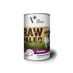 Hrana umeda pentru caini, RAW PALEO Puppy, conserva monoproteica, carne de miel 400 g
