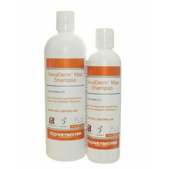 Sampon antiseptic pe baza de clorhexidina 4%, Hexaderm Max, VetBiotek, 474 ml Sampon antiseptic pe baza de clorhexidina 4%, Hexaderm Max, VetBiotek, 474 ml