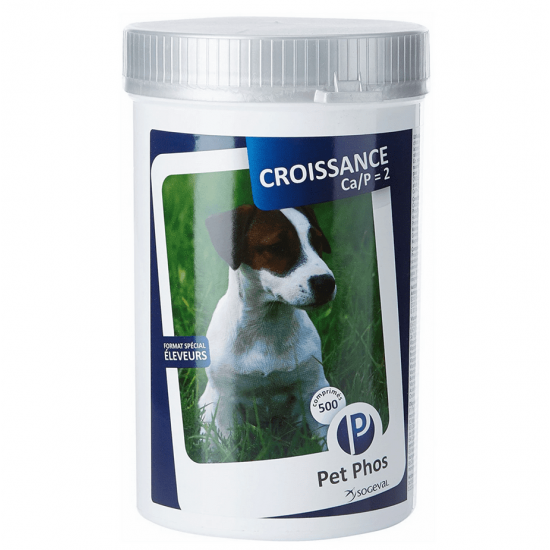 Supliment vitamino-mineral pentru caini, PET PHOS CROISSANCE Ca/P = 2 , CEVA, 500 tablete