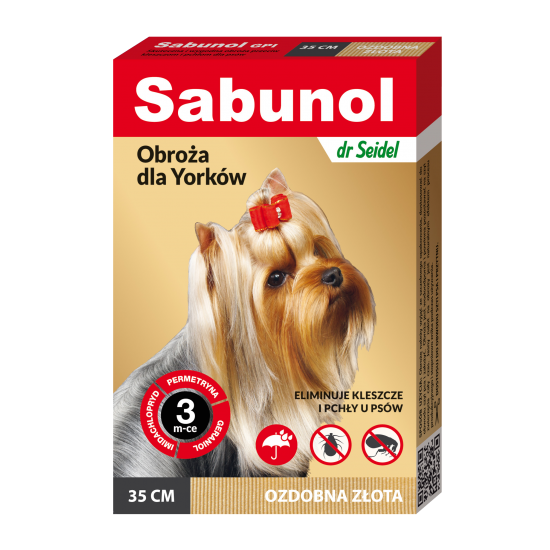 Zgarda antiparazitara caini, SABUNOL DOG GPI, 2-10 kg, gold, 35 cm