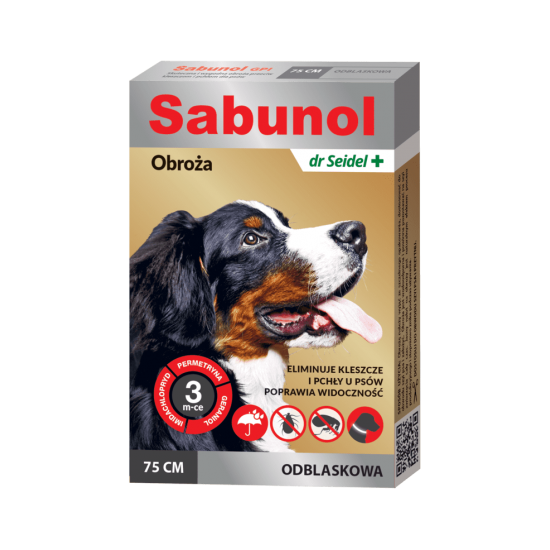 Zgarda antiparazitara pentru caini, SABUNOL DOG GPI REFLECTIVE, gri cu efect reflectorizant, 25-50 kg, 75 cm