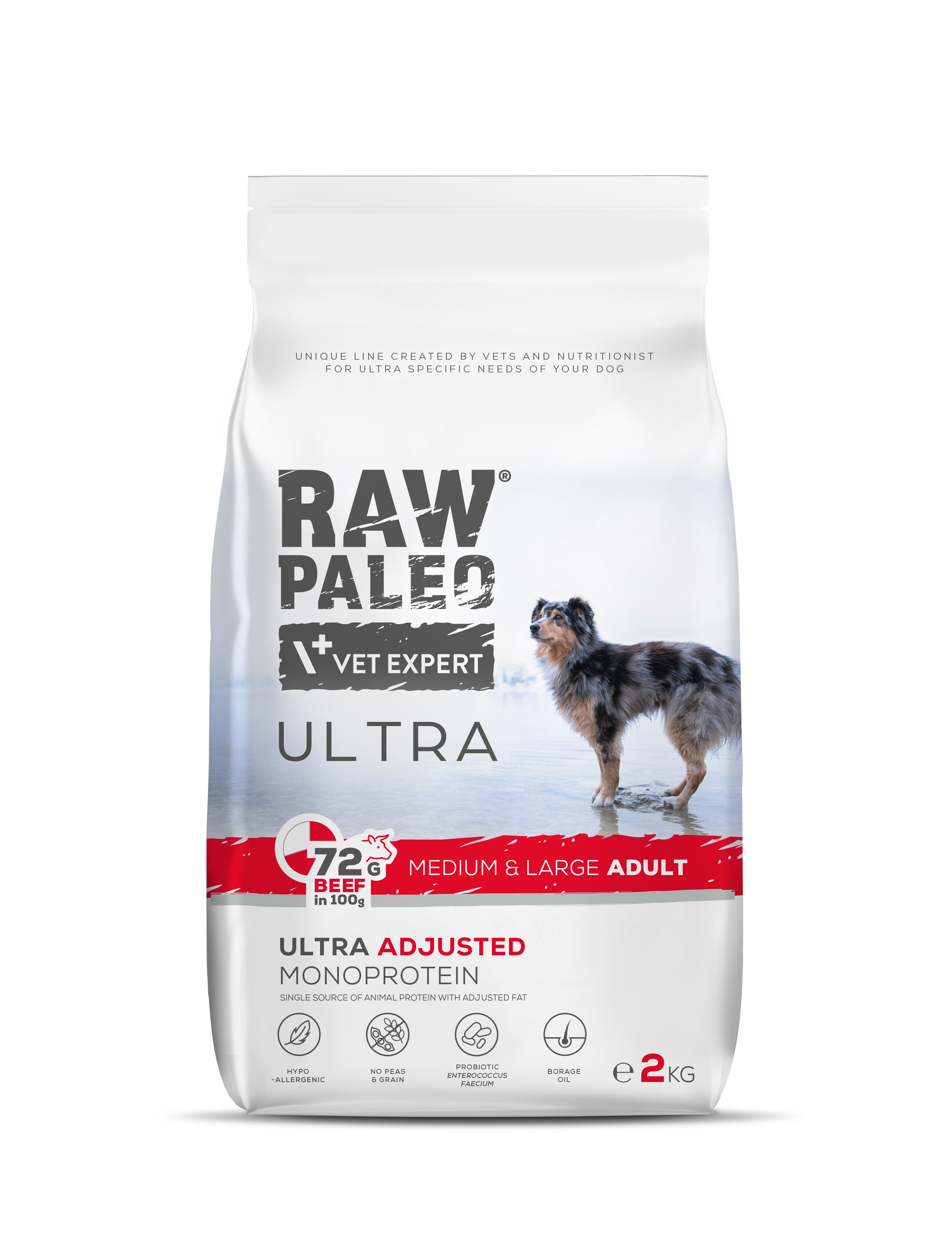 Hrană uscată pentru câini Raw Paleo Ultra Beef Medium&Large Adult 2kg