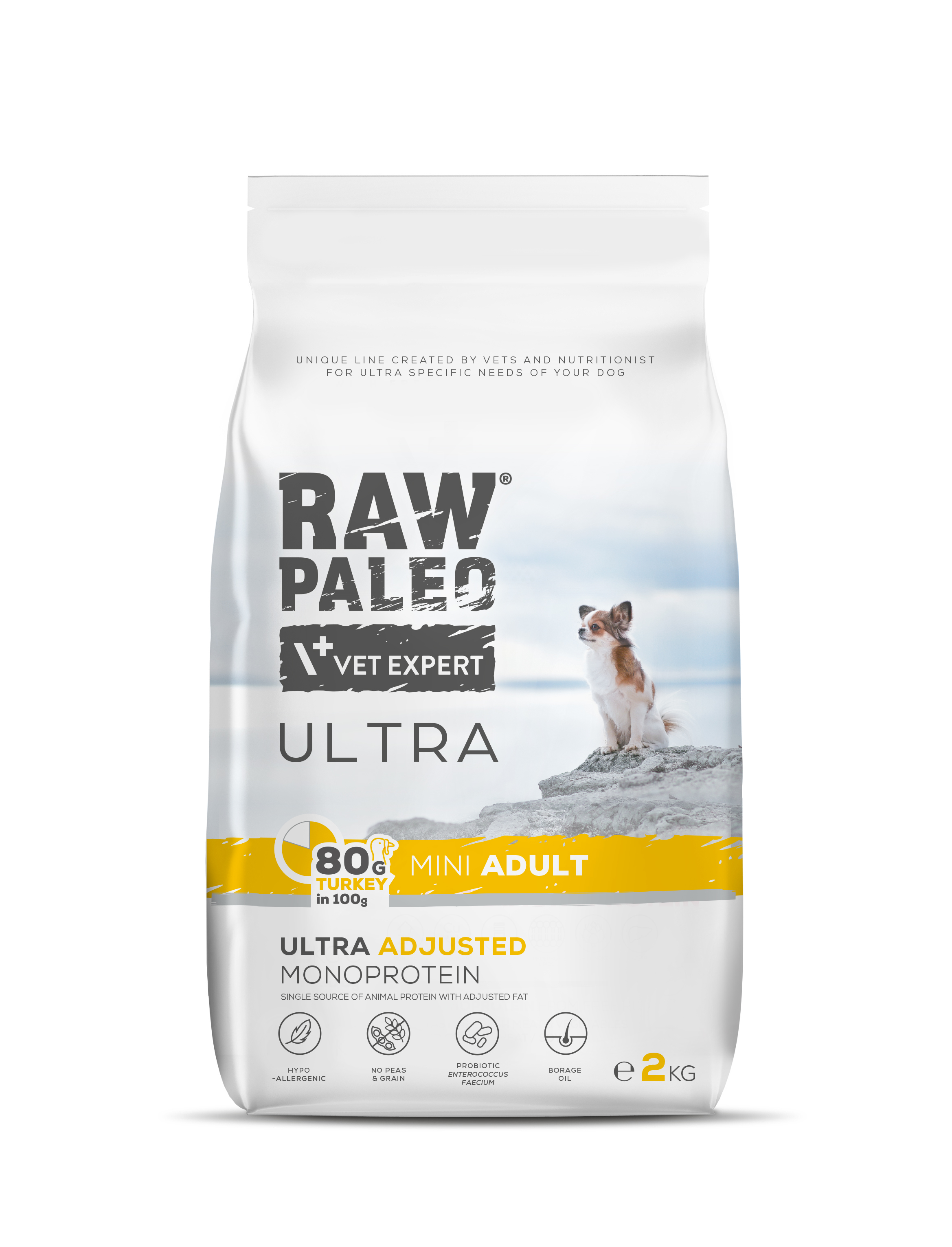 Hrană uscată pentru câini Raw Paleo Ultra Turkey Mini Adult 2kg