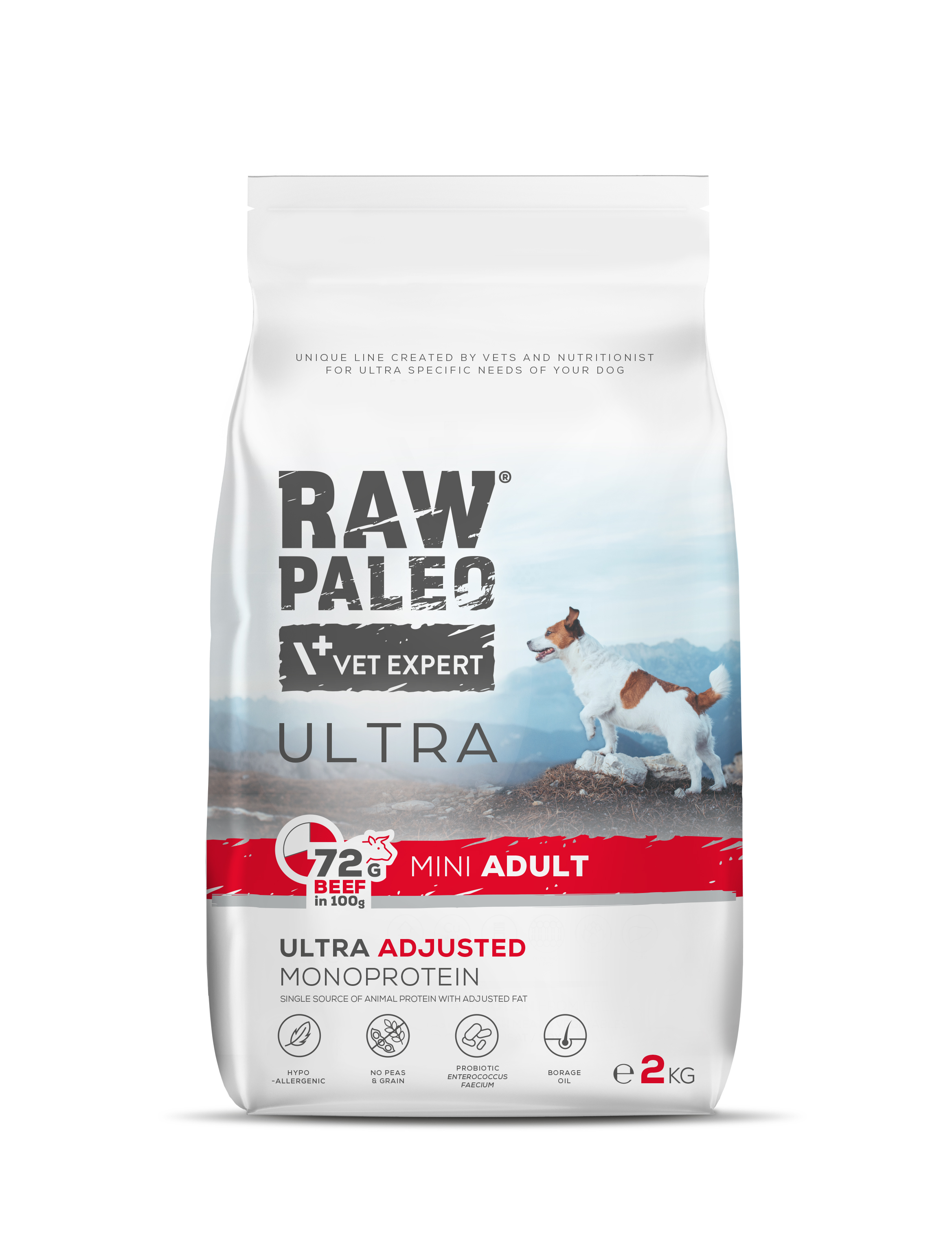 Hrană uscată pentru câini Raw Paleo Ultra Beef Mini Adult 2kg