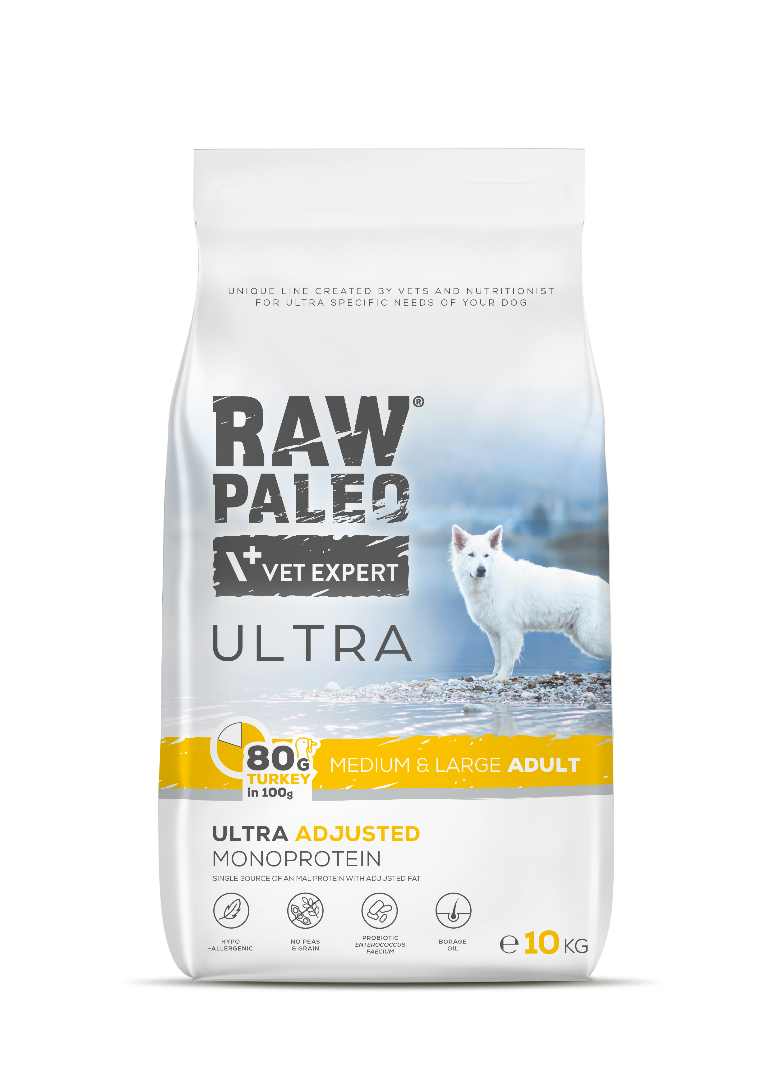 Hrană uscată pentru câini Raw Paleo Ultra Turkey Medium&Large Adult 10kg