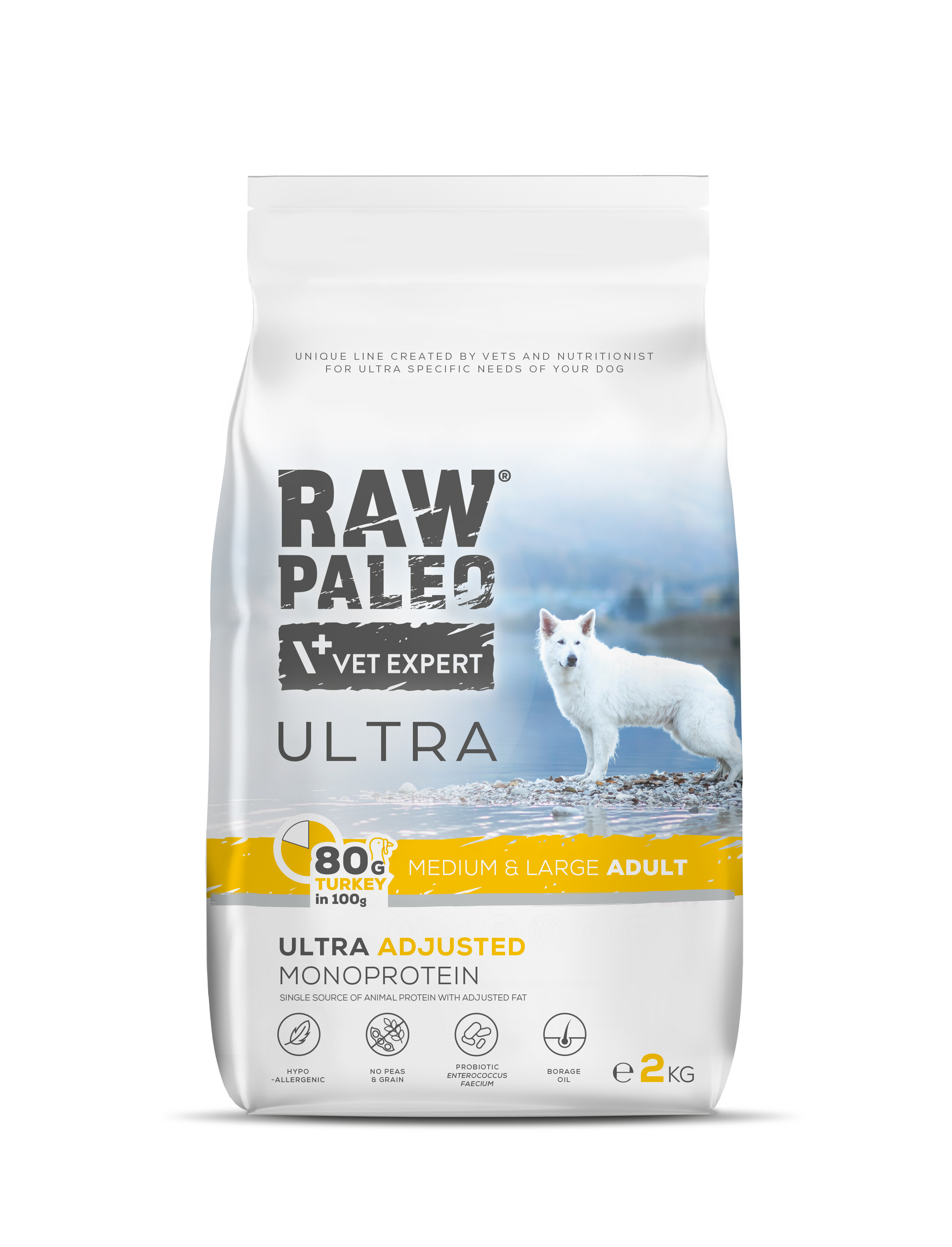 Hrană uscată pentru câini Raw Paleo Ultra Turkey Medium&Large Adult 2kg