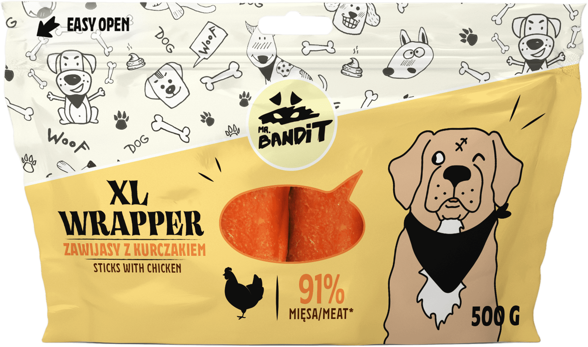 Recompense pentru caini Mr. Bandit WRAPPER XL, 13CM, pui, 500g
