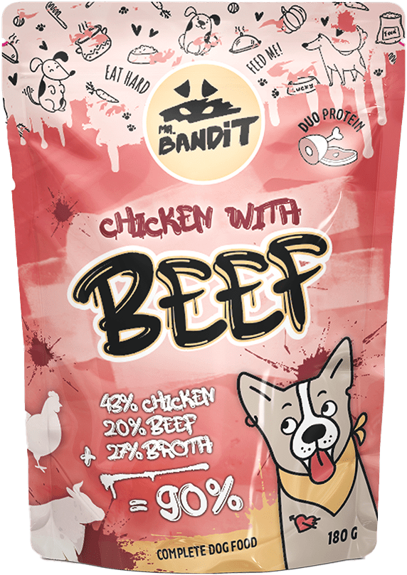 Hrană umedă pentru câini Mr. Bandit DuoProtein, pui si vita,180g