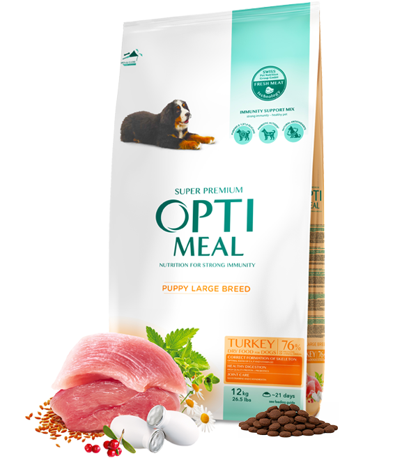 Hrana uscata pentru caini junior DE TALIE MARE, OPTIMEAL DRY FOOD, curcan, 12 kg