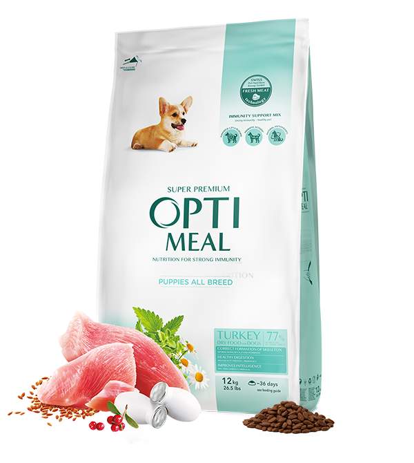 Hrana uscata pentru caini junior super Premium OPTIMEAL DRY FOOD, curcan, 12 kg