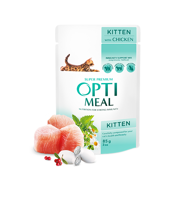 Hrana umeda pentru pisici junior, Super Premium OPTIMEAL WET FOOD OPTIMEAL, pui, 85g
