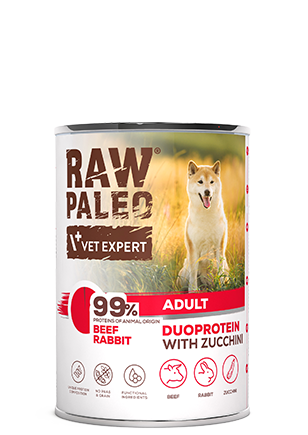 Hrană umedă pentru câini, adult, Raw Paleo Duo Protein, vită și iepure, 400g