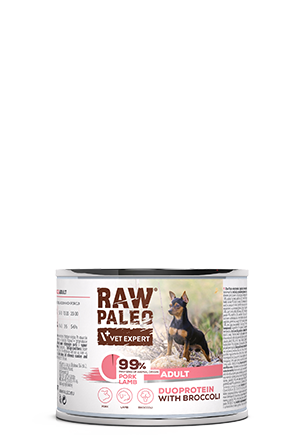 Hrană umedă pentru câini, adult, Raw Paleo Duo Protein, Porc cu Miel și Broccoli, 200g