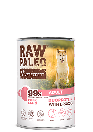 Hrană umedă pentru câini, adult, Raw Paleo Duo Protein, Porc cu Miel și Broccoli , 400g