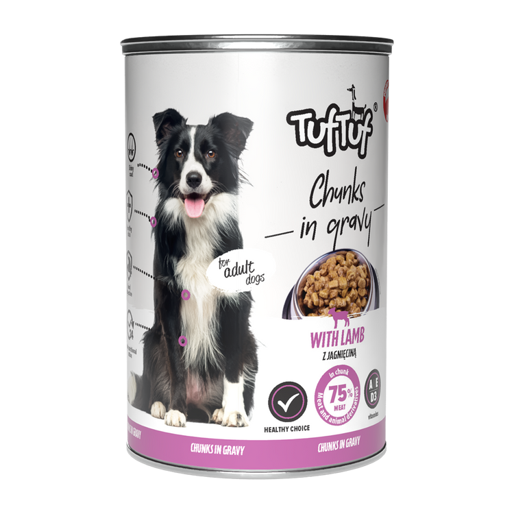 TUF TUF Câine - Hrană Umedă Bucăți cu Miel în Sos 1250g