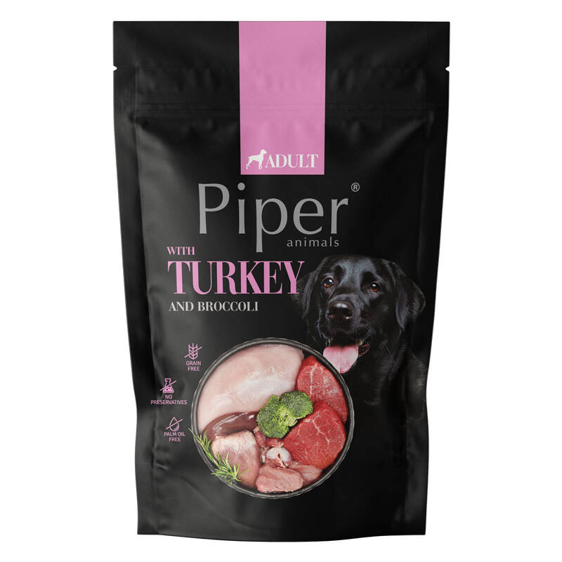 Hrană umedă pentru câini PIPER, curcan și broccoli, 500g