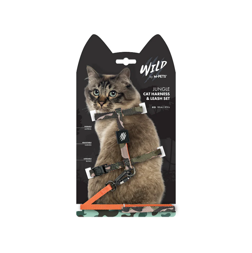 20801899 WILD Jungle Cat Harness & Leash Set – ham ajustabil cu lesă pentru pisici