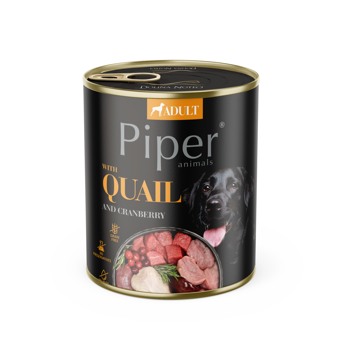Hrana umeda pentru caini PIPER DOG, prepelita si merisoare, 800g