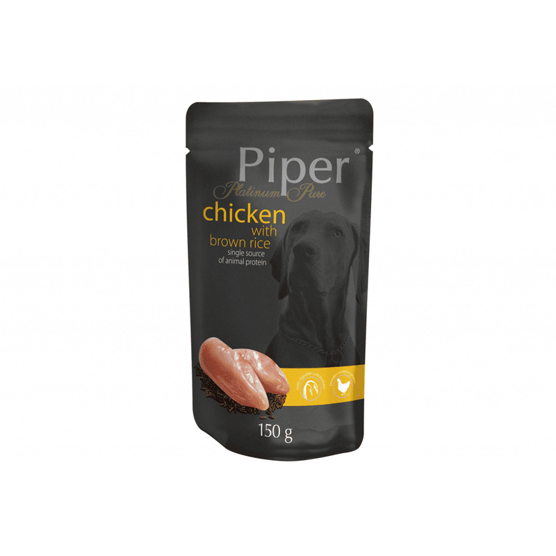 Hrana monoproteică umeda pentru caini adulti Piper Pure, pui & orez brun, 150g