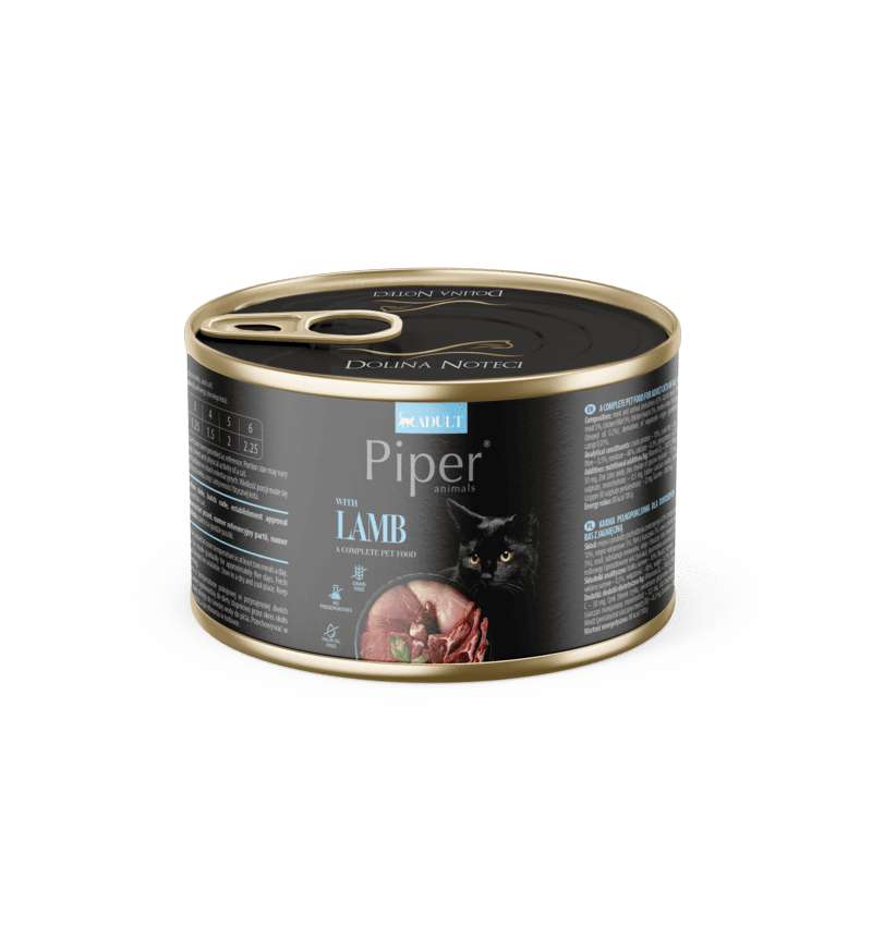Hrana umeda pentru pisici PIPER CAT, miel, conserva 185g
