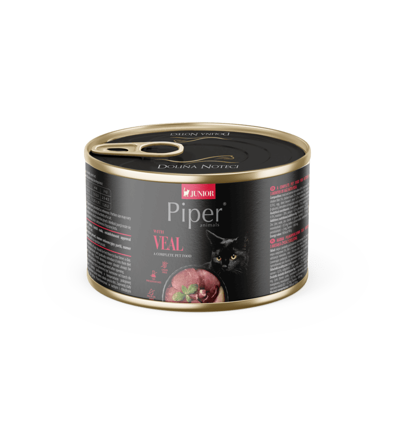 Hrana umeda pentru pisici junior PIPER CAT, vitel, conserva 185g