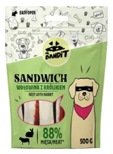 Recompense pentru caini Mr. Bandit SANDWICH, vita si iepure, 500 g